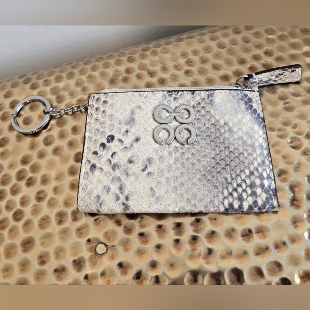 Coach Embossed Python Reptile Leather Coin Purse Mini Skinny Keychain